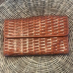 Talbots Genuine Leather Woven Card Wallet in Warm Cognac EUC